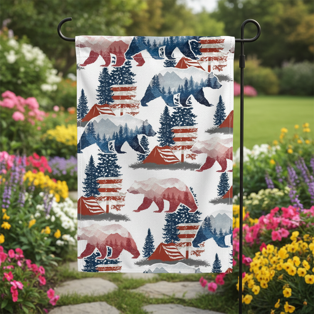 Bear Camping USA Vintage 250 Years Flag Decor