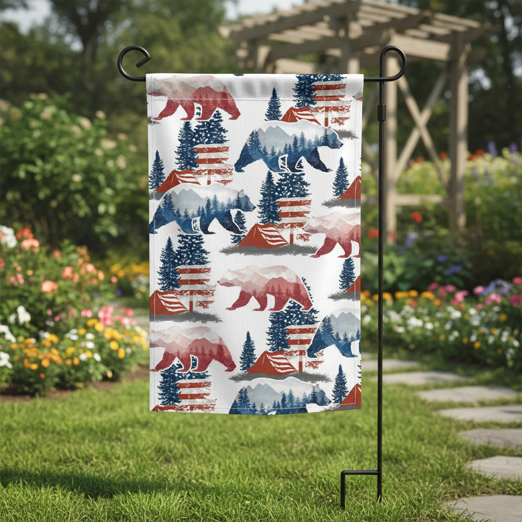 Bear Camping USA Vintage 250 Years Flag Decor