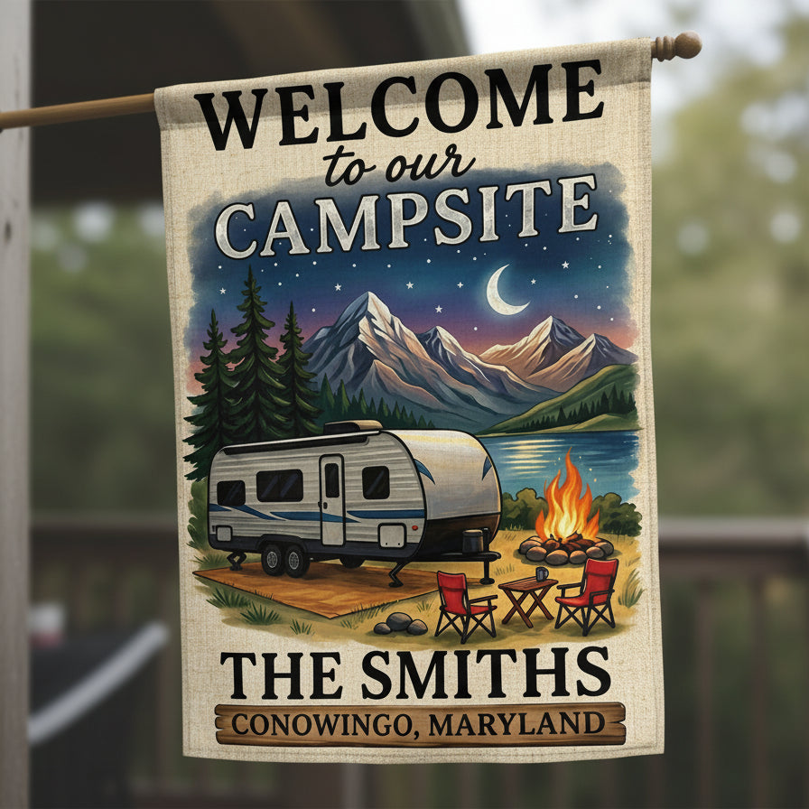 Personalized Welcome to Our Campsite Flag Decor