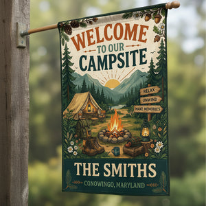 Personalized Welcome To Our Campsite Relax Flag Decor
