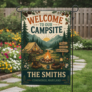Personalized Welcome To Our Campsite Relax Flag Decor