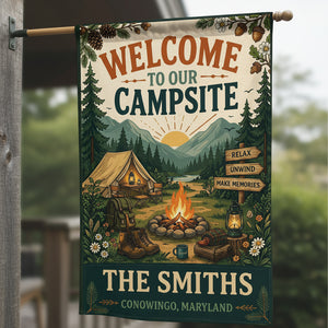 Personalized Welcome To Our Campsite Relax Flag Decor
