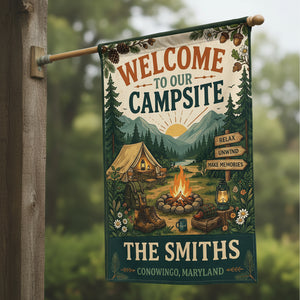 Personalized Welcome To Our Campsite Relax Flag Decor