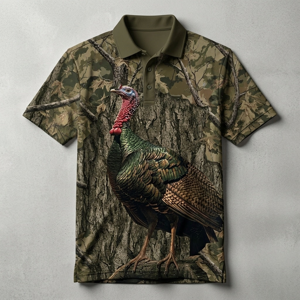 Turkey Hunter Camouflage Men Polo Shirt