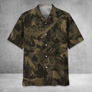 Bigfoot and Alien Camping Camouflage Hawaiian Shirt