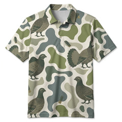 Grouse Camouflage Hunting Funny Pattern Men Polo Shirt