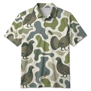 Grouse Camouflage Hunting Funny Pattern Men Polo Shirt