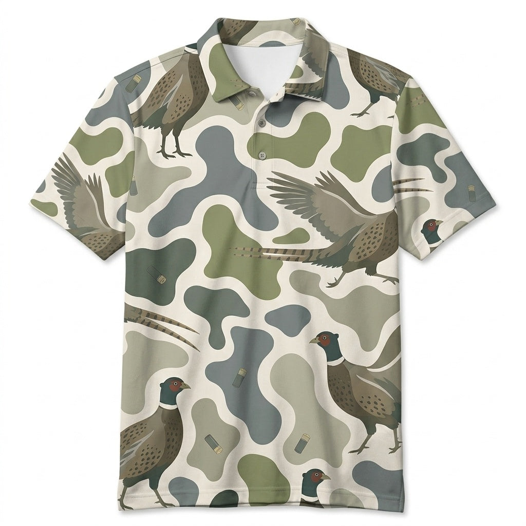Pheasant Camouflage Hunting Funny Pattern Men Polo Shirt