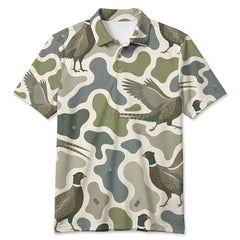 Pheasant Camouflage Hunting Funny Pattern Men Polo Shirt