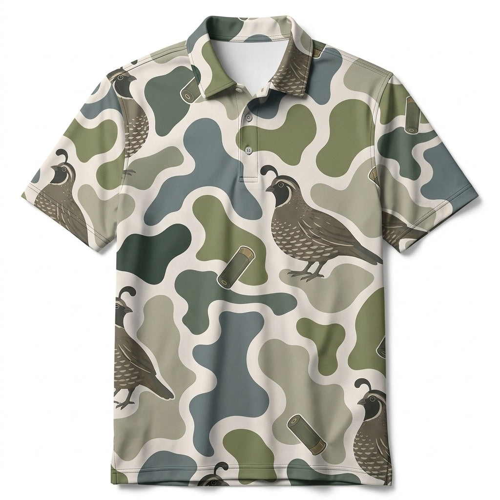 Quail Camouflage Hunting Funny Pattern Men Polo Shirt