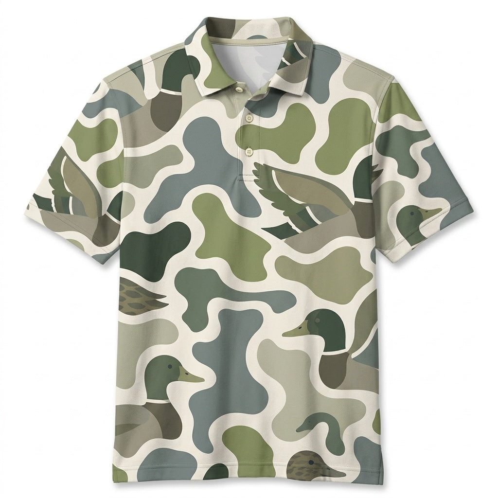Mallard Ducks Camouflage Hunting Funny Pattern Men Polo Shirt