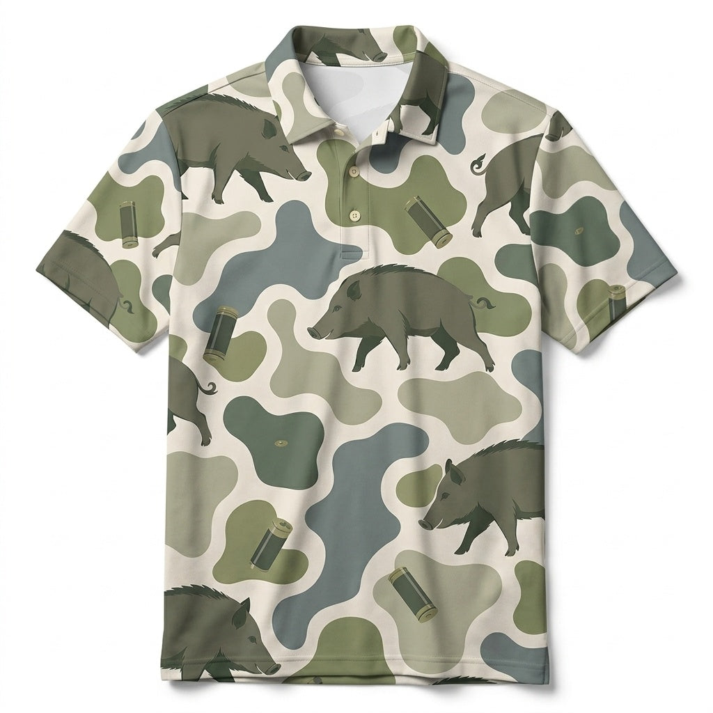 Hog Camouflage Hunting Funny Pattern Men Polo Shirt