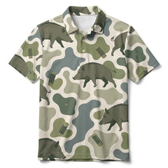 Hog Camouflage Hunting Funny Pattern Men Polo Shirt