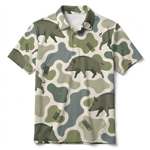 Hog Camouflage Hunting Funny Pattern Men Polo Shirt