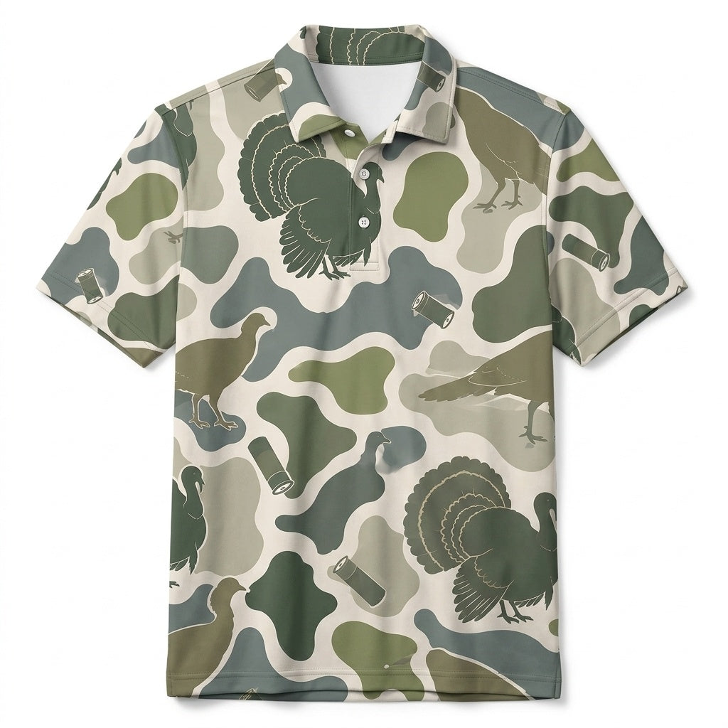 Turkey Camouflage Hunting Funny Pattern Men Polo Shirt