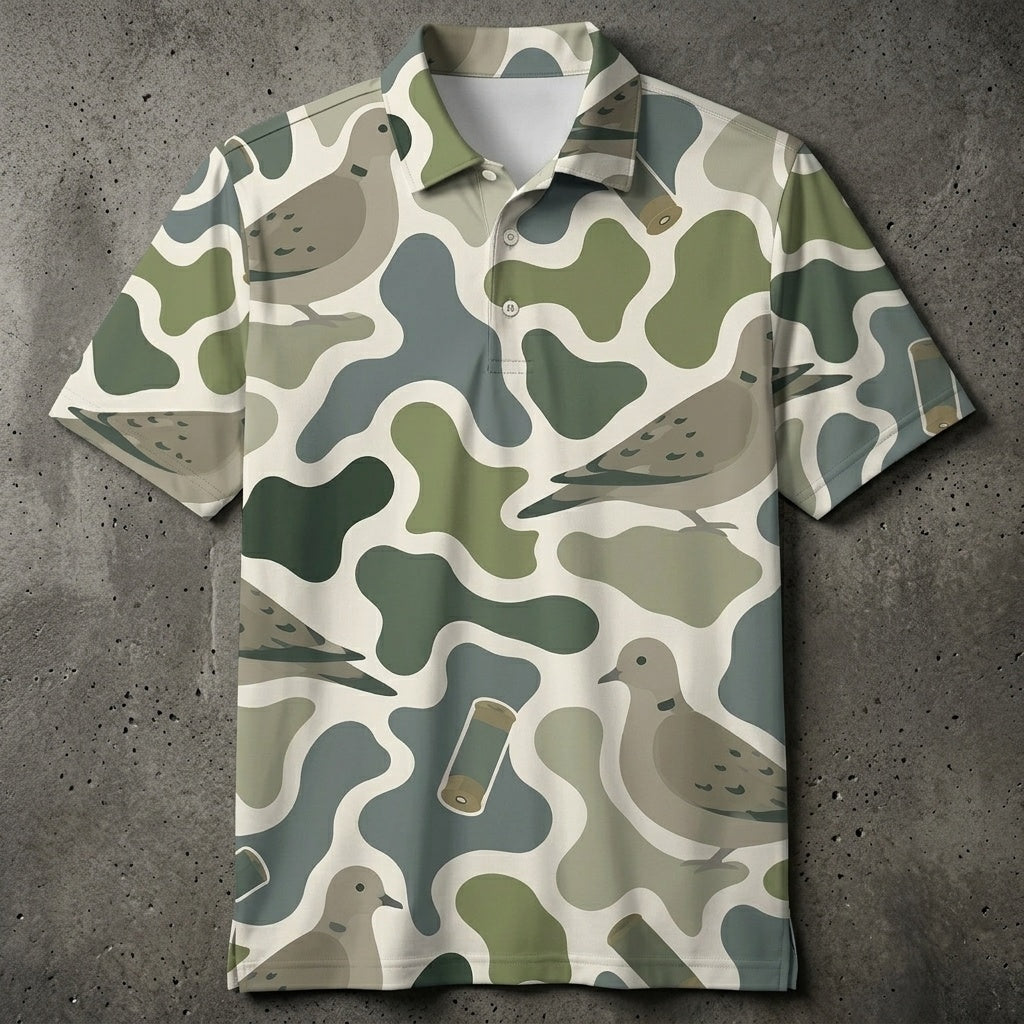 Dove Camouflage Hunting Funny Pattern Men Polo Shirt