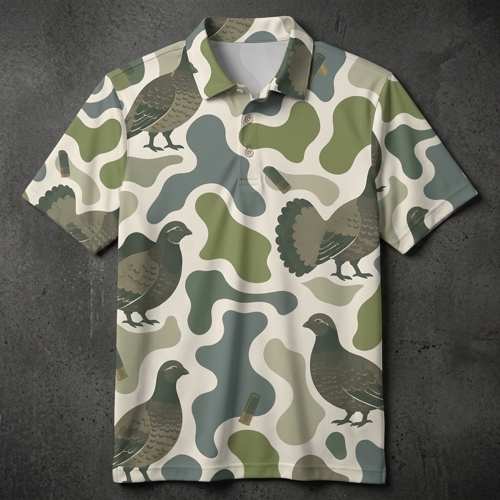 Grouse Camouflage Hunting Funny Pattern Men Polo Shirt