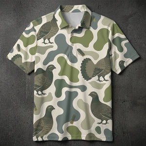Grouse Camouflage Hunting Funny Pattern Men Polo Shirt