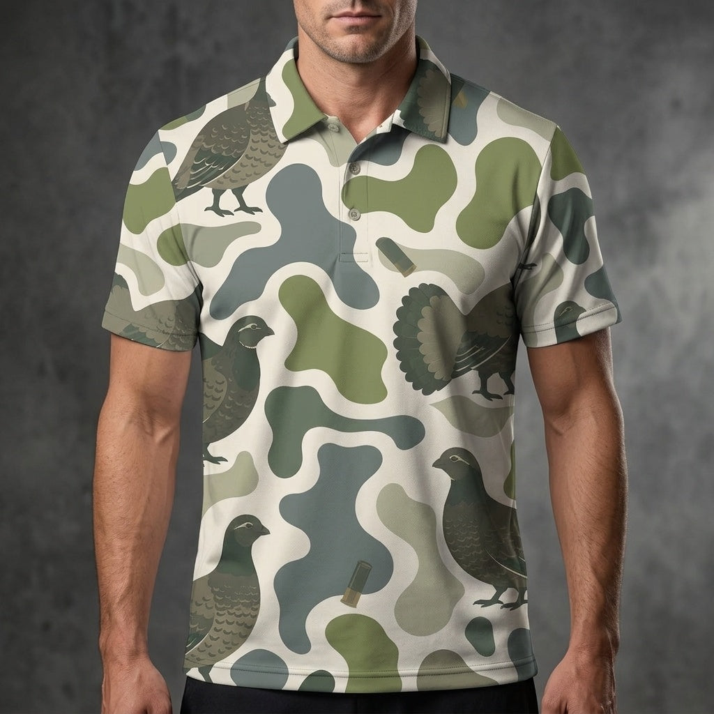 Grouse Camouflage Hunting Funny Pattern Men Polo Shirt