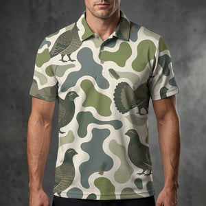 Grouse Camouflage Hunting Funny Pattern Men Polo Shirt