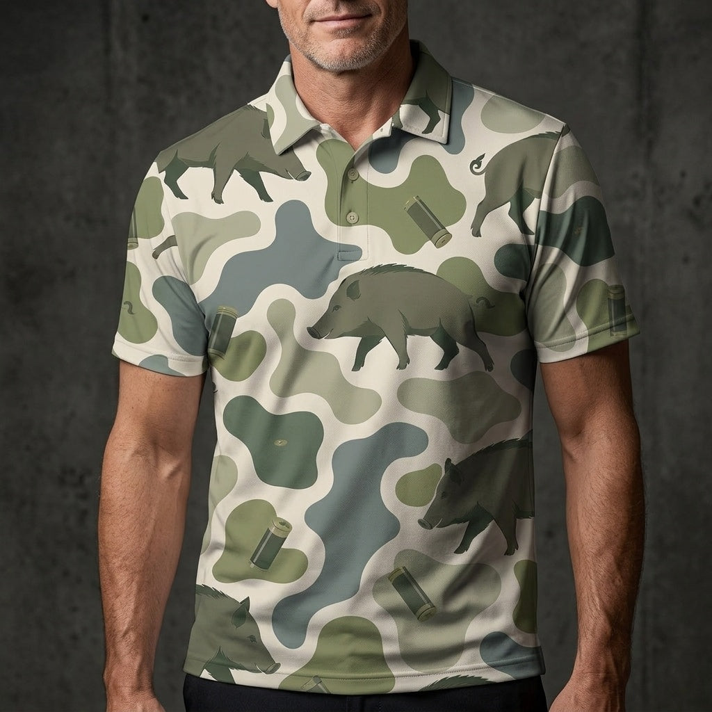 Hog Camouflage Hunting Funny Pattern Men Polo Shirt