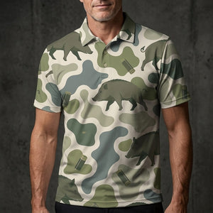 Hog Camouflage Hunting Funny Pattern Men Polo Shirt