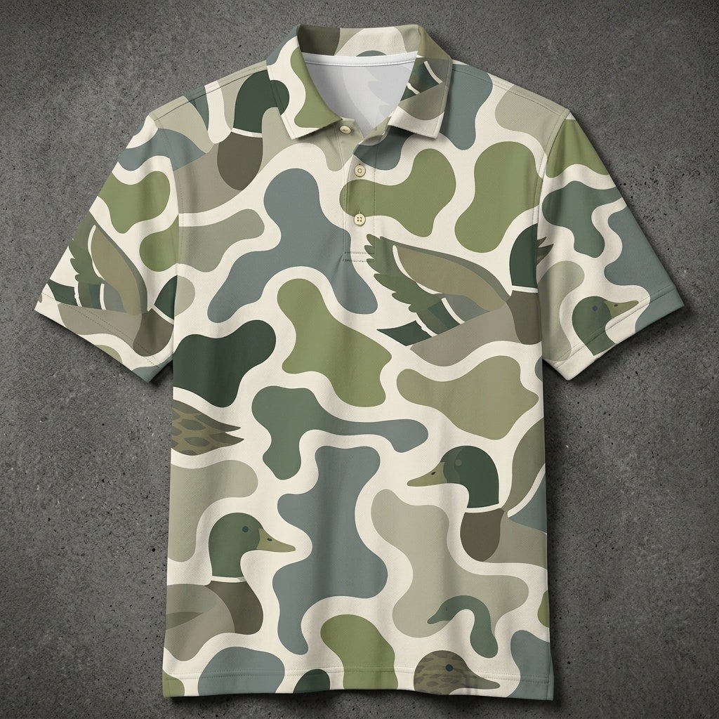 Mallard Ducks Camouflage Hunting Funny Pattern Men Polo Shirt