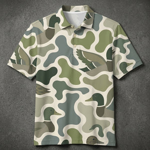 Mallard Ducks Camouflage Hunting Funny Pattern Men Polo Shirt