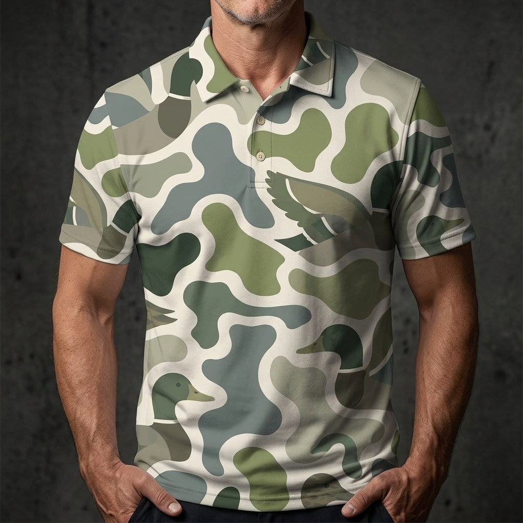 Mallard Ducks Camouflage Hunting Funny Pattern Men Polo Shirt