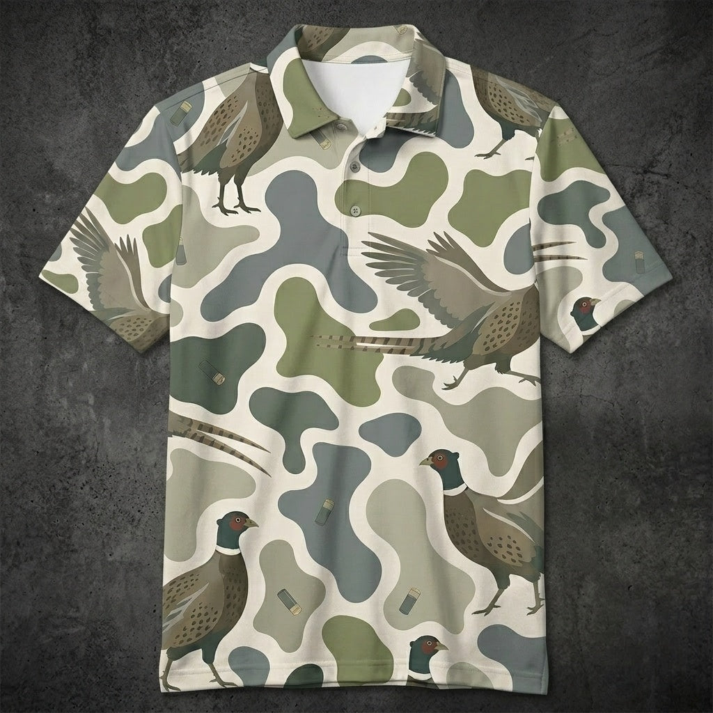Pheasant Camouflage Hunting Funny Pattern Men Polo Shirt