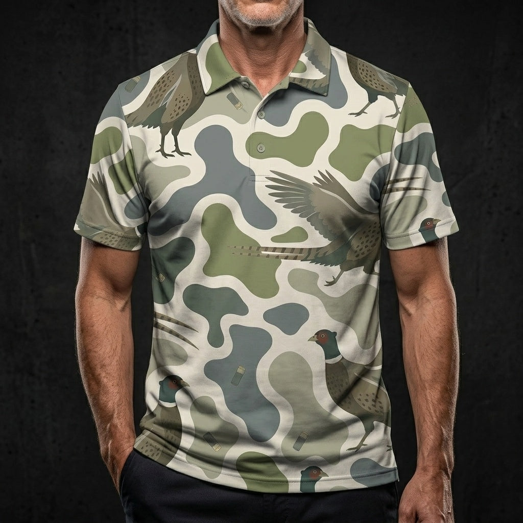 Pheasant Camouflage Hunting Funny Pattern Men Polo Shirt