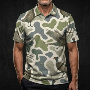 Pheasant Camouflage Hunting Funny Pattern Men Polo Shirt