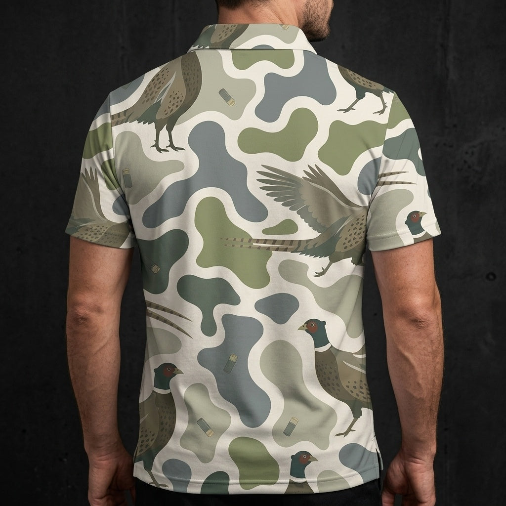 Pheasant Camouflage Hunting Funny Pattern Men Polo Shirt