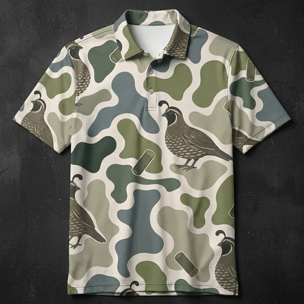 Quail Camouflage Hunting Funny Pattern Men Polo Shirt