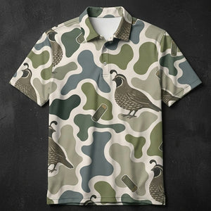 Quail Camouflage Hunting Funny Pattern Men Polo Shirt