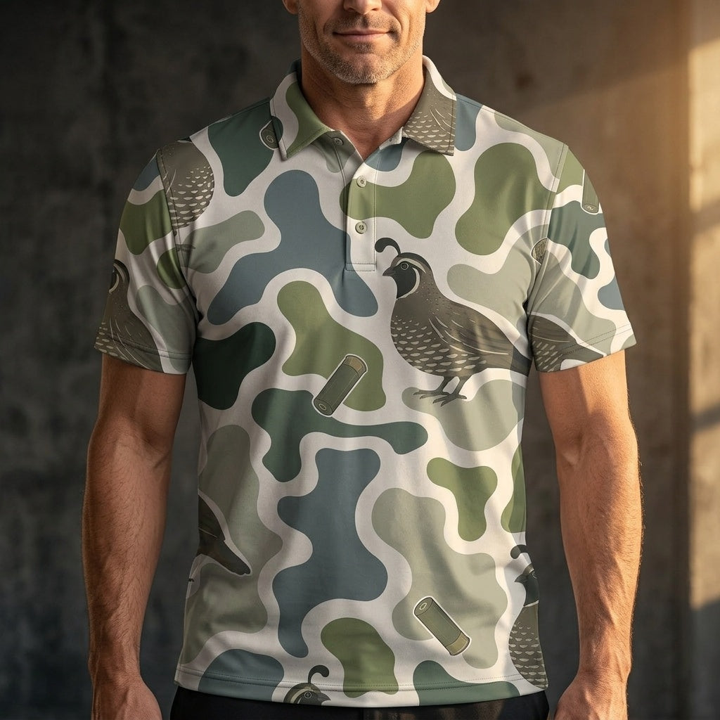 Quail Camouflage Hunting Funny Pattern Men Polo Shirt