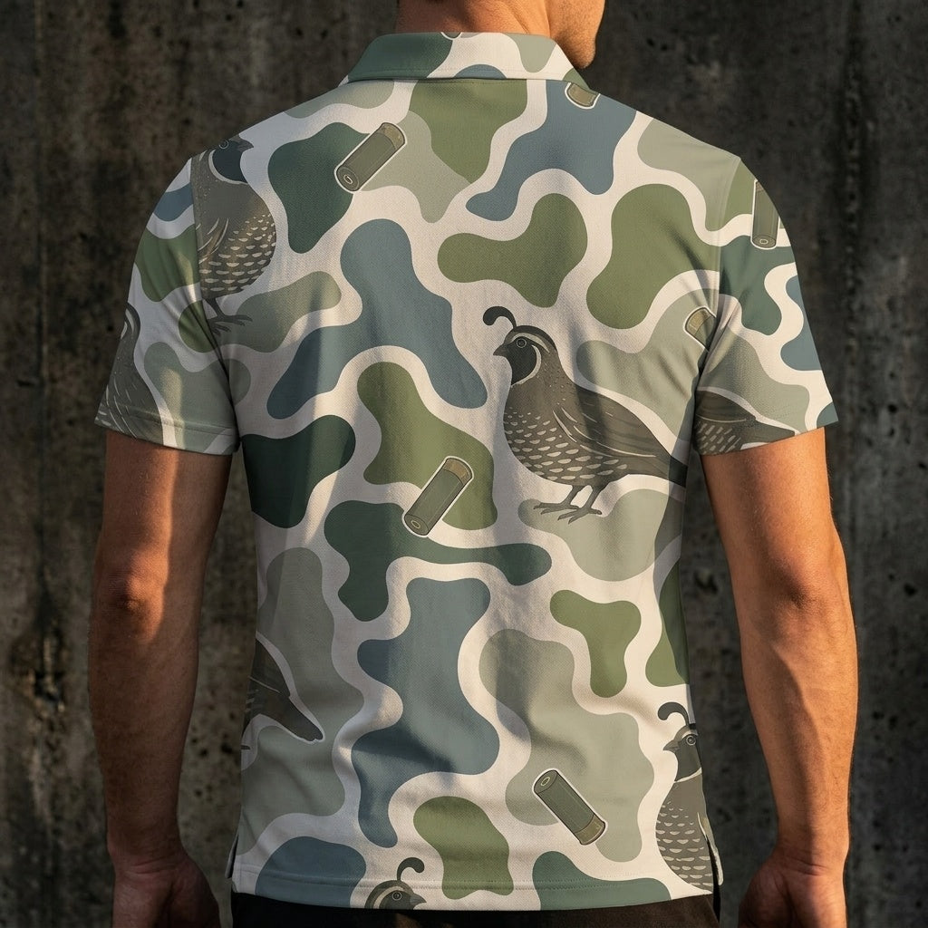 Quail Camouflage Hunting Funny Pattern Men Polo Shirt