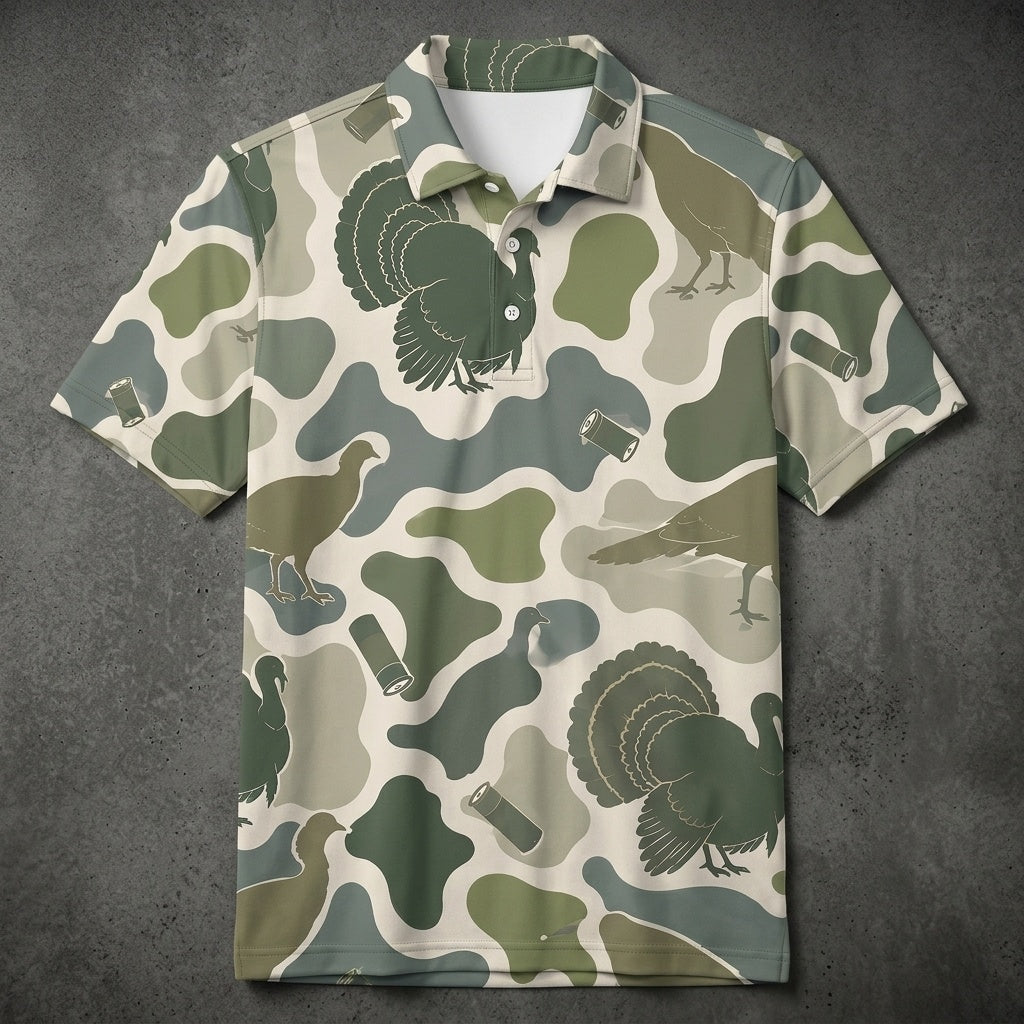 Turkey Camouflage Hunting Funny Pattern Men Polo Shirt