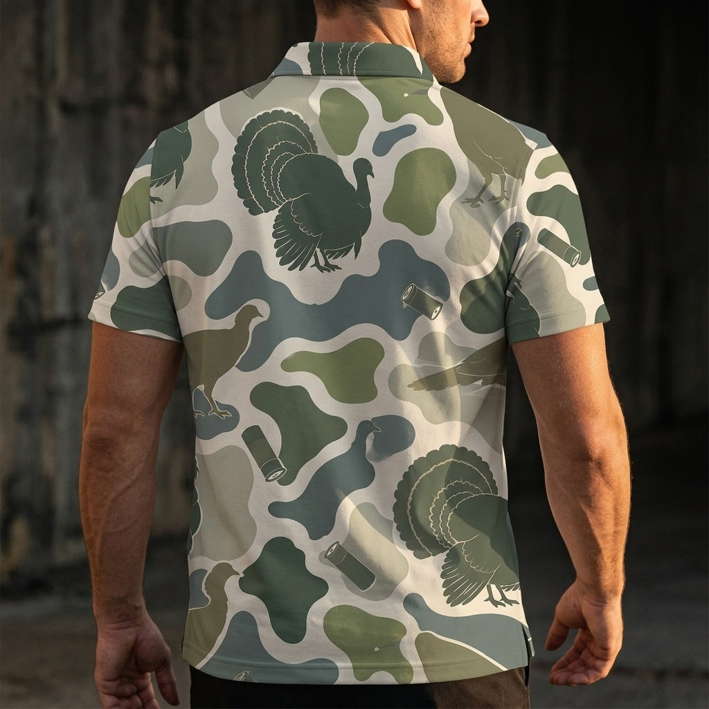 Turkey Camouflage Hunting Funny Pattern Men Polo Shirt