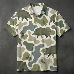 Hog Camouflage Hunting Funny Pattern Men Polo Shirt