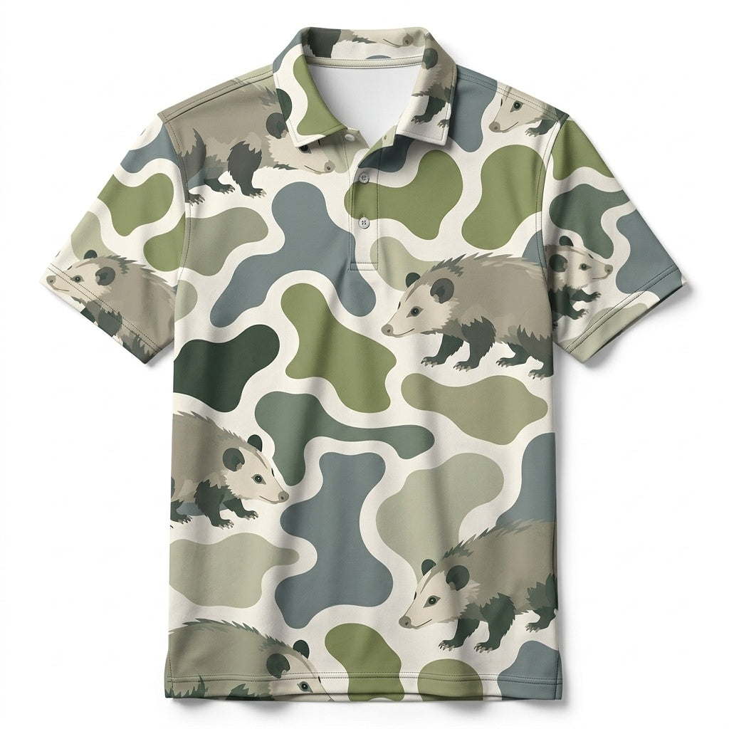 Opossum Camouflage Hunting Funny Pattern Men Polo Shirt