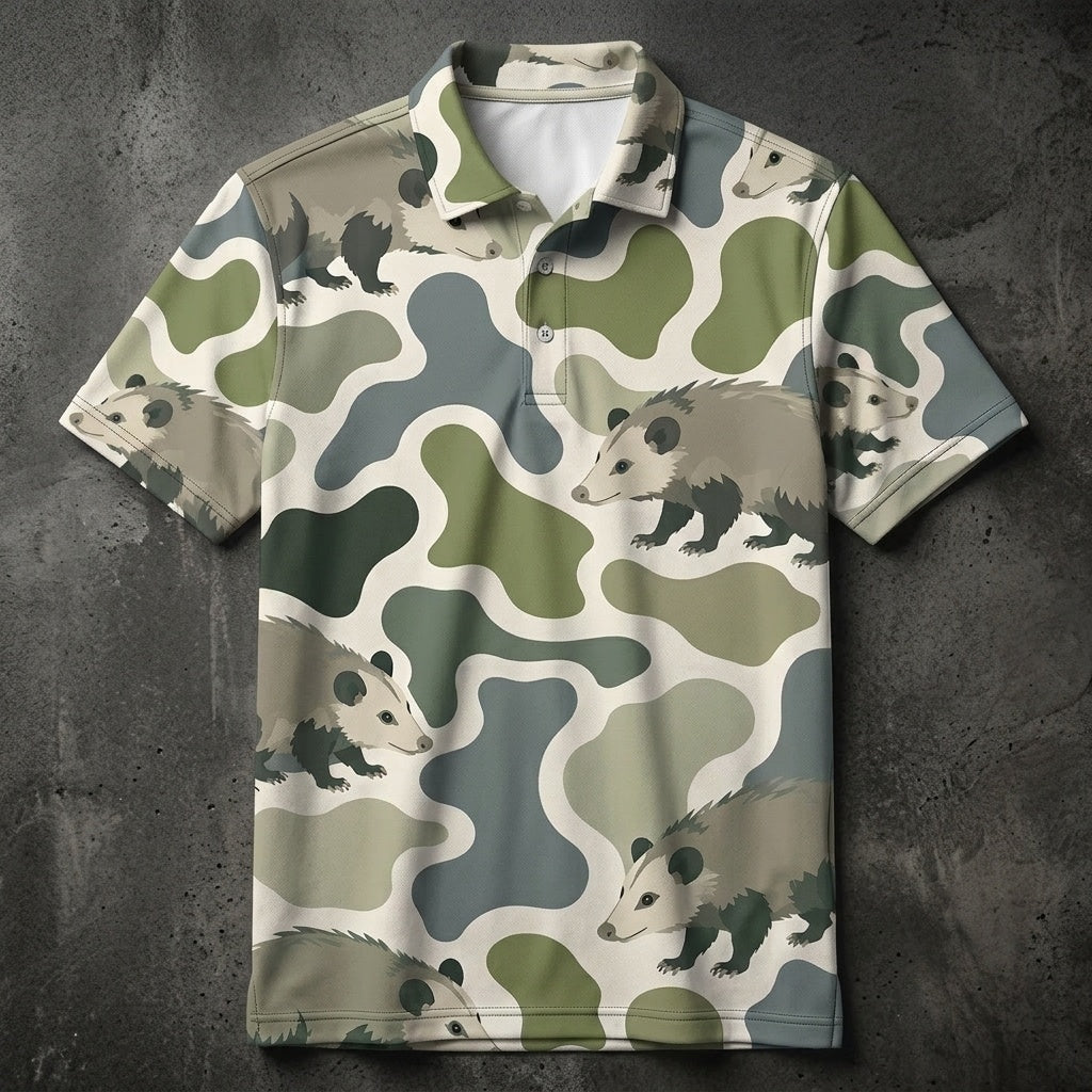 Opossum Camouflage Hunting Funny Pattern Men Polo Shirt