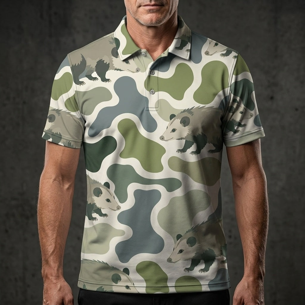Opossum Camouflage Hunting Funny Pattern Men Polo Shirt