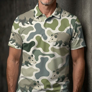 Opossum Camouflage Hunting Funny Pattern Men Polo Shirt