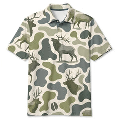 Moose Camouflage Hunting Funny Pattern Men Polo Shirt