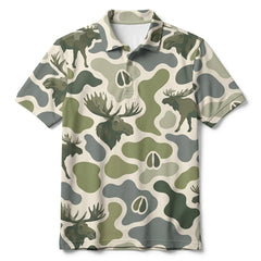 Elk Camouflage Hunting Funny Pattern Men Polo Shirt