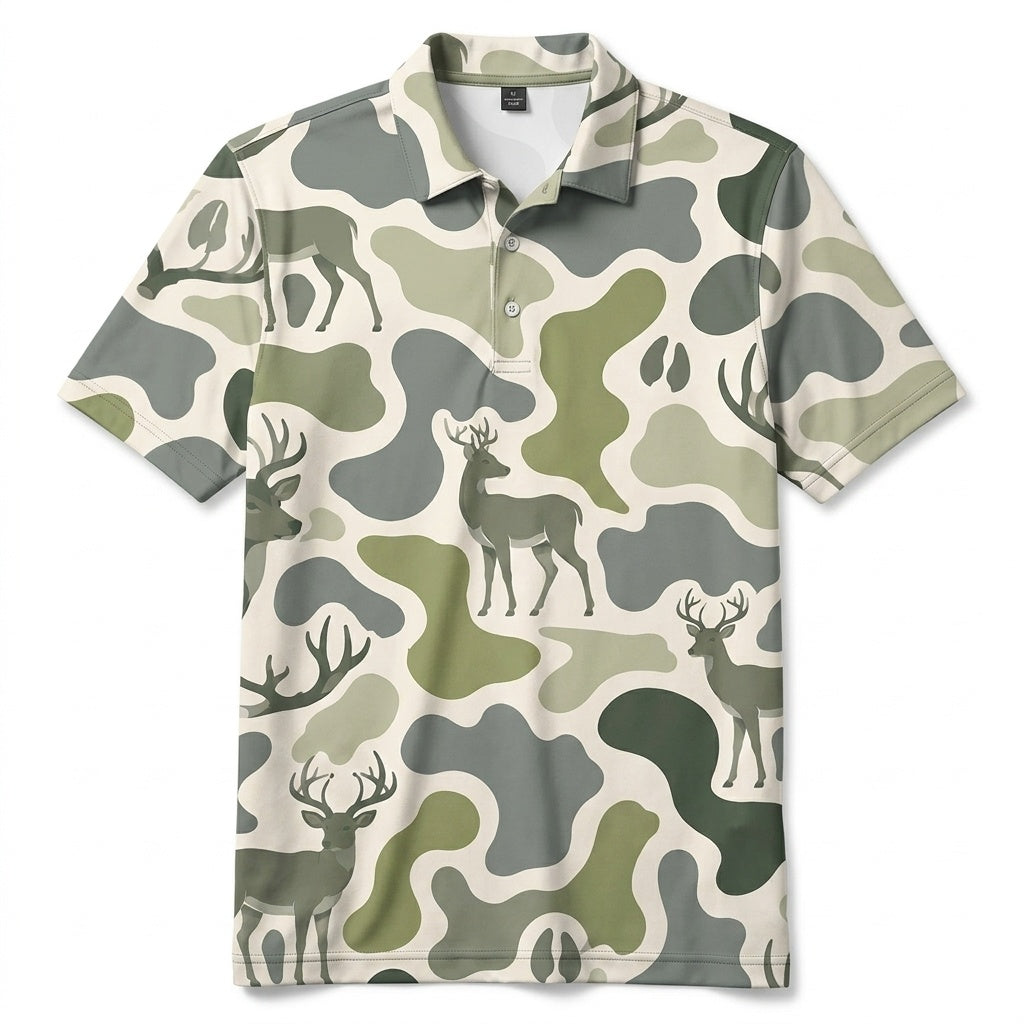 Deer Camouflage Hunting Funny Pattern Men Polo Shirt