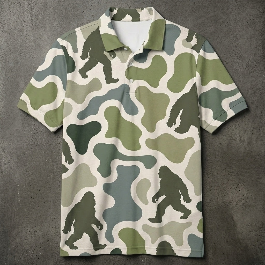 Bigfoot Camouflage Hunting Funny Pattern Men Polo Shirt