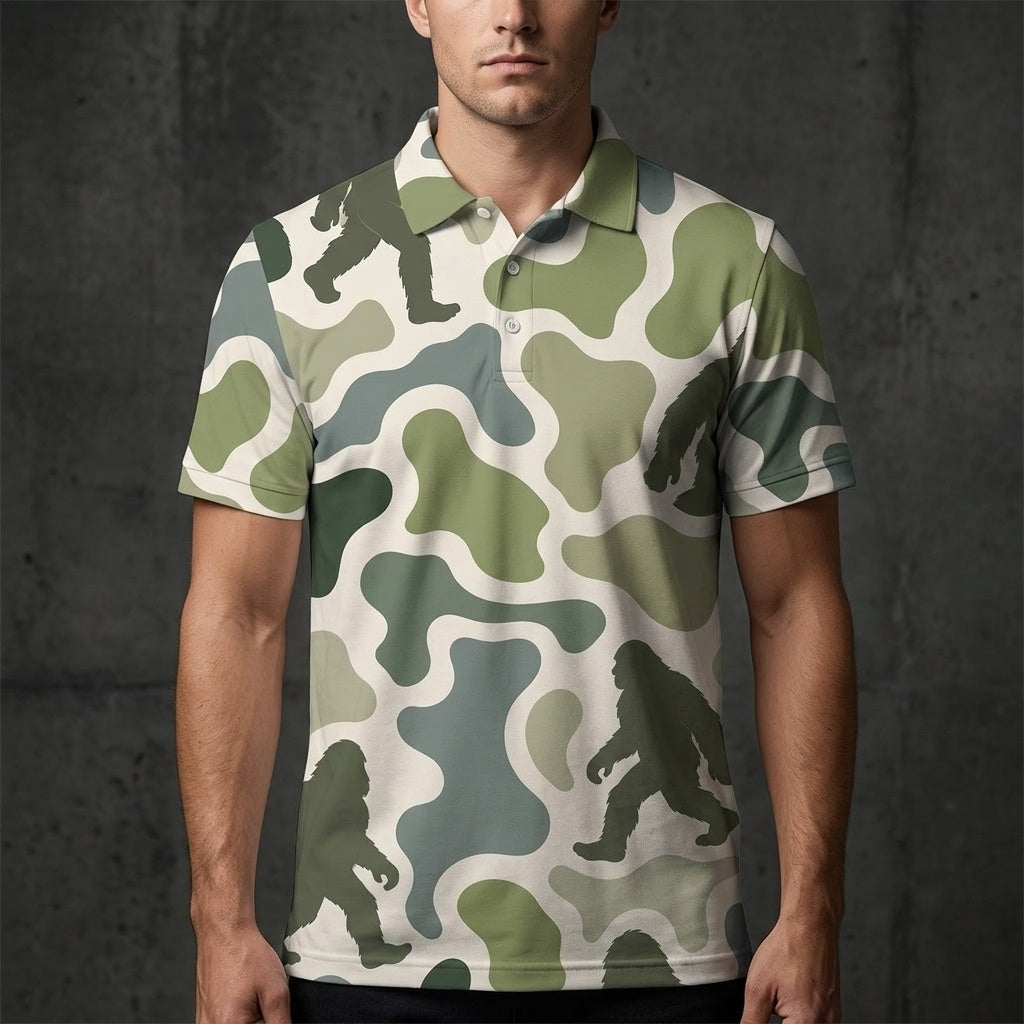 Bigfoot Camouflage Hunting Funny Pattern Men Polo Shirt