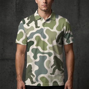 Bigfoot Camouflage Hunting Funny Pattern Men Polo Shirt